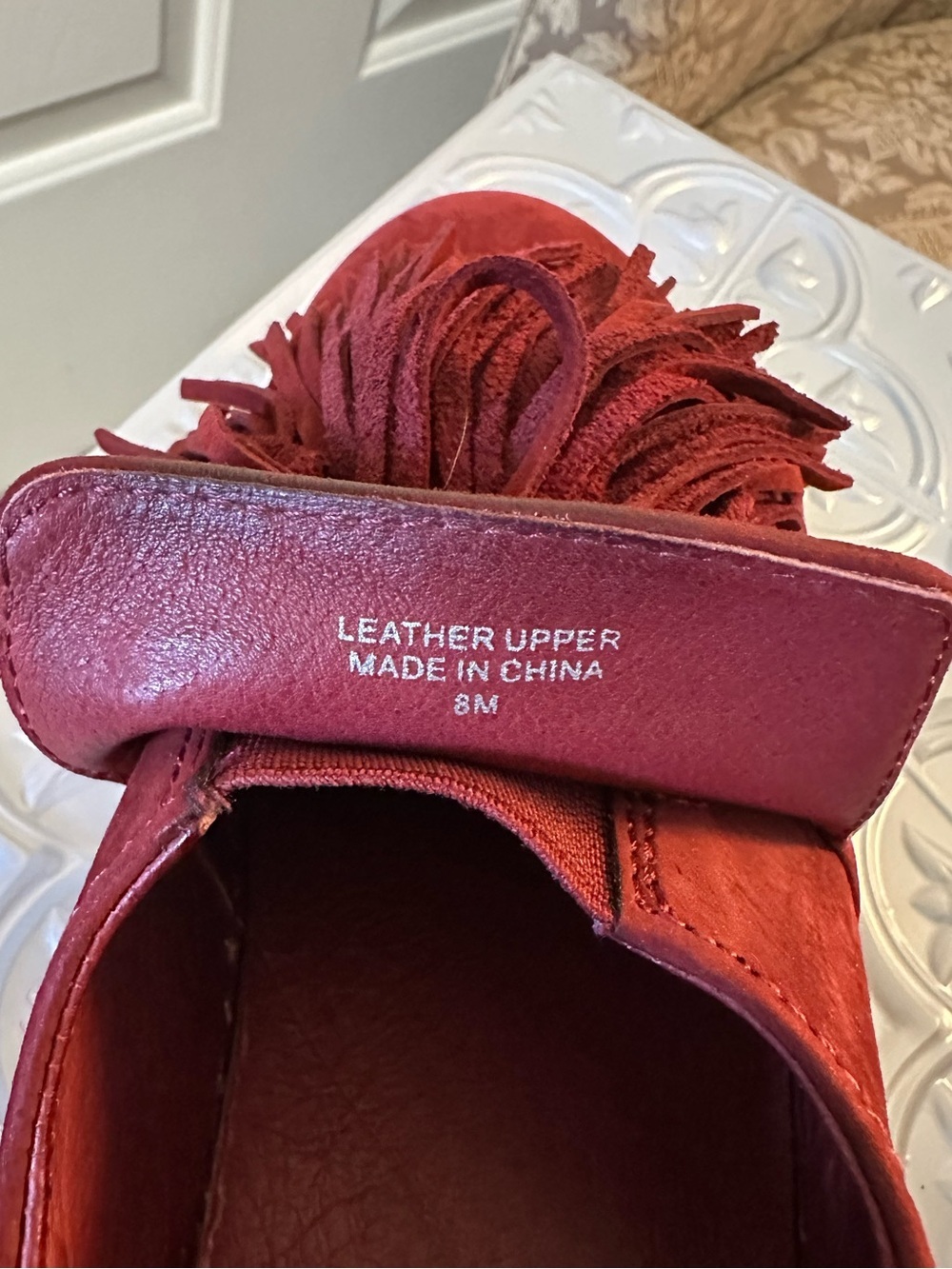 J/Slides Hope Fringe Sneakers Burgundy Leather Platform Slip On Shoes Size 8 - Picture 6 of 9